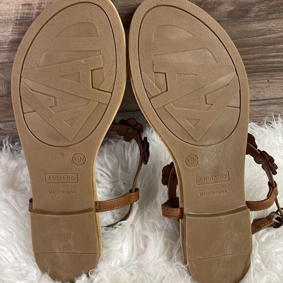 ANDIAMO Brown Floral Thong Sandals Ladies Size 8 1/2 - Picture 8 of 11